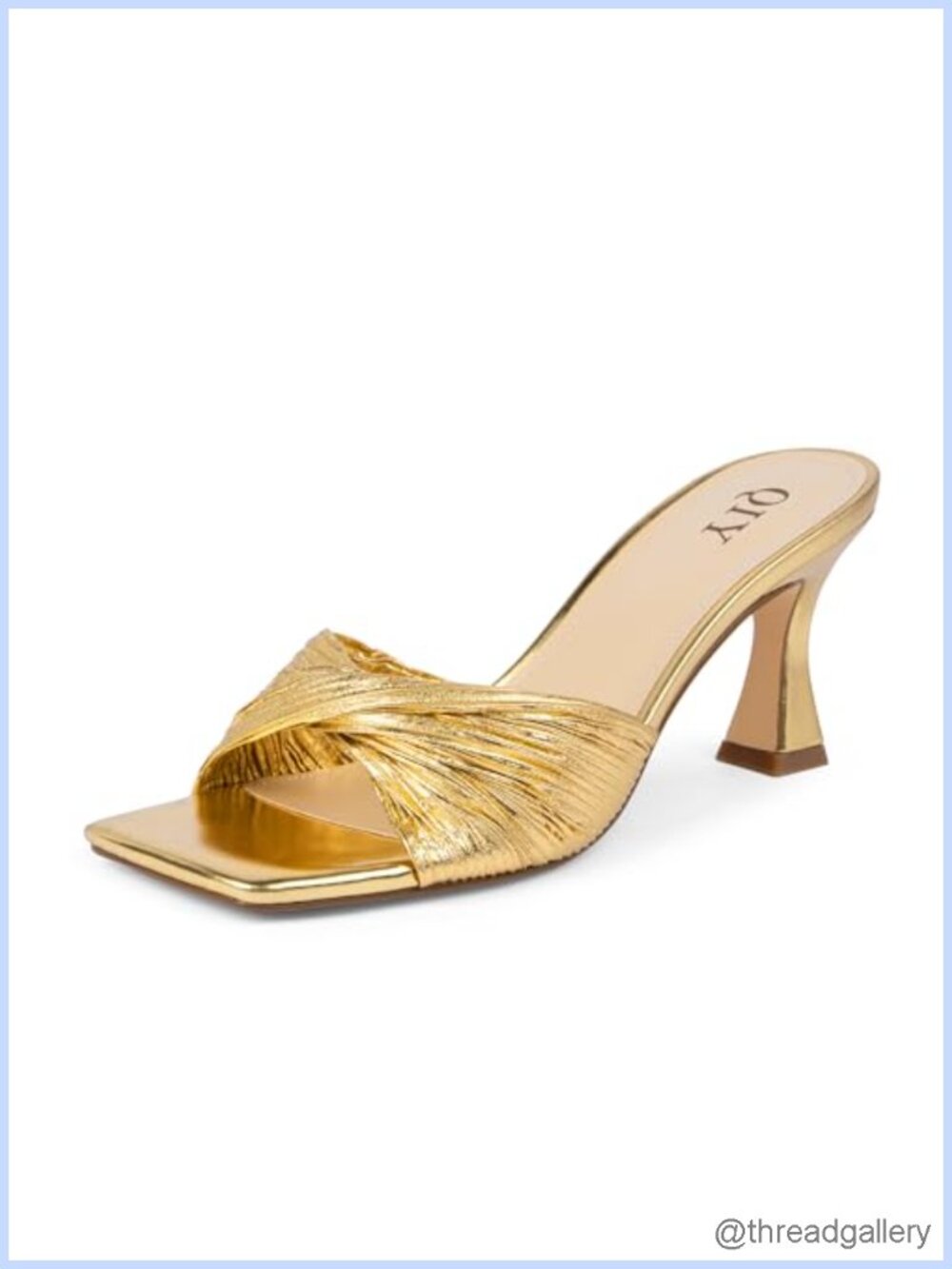 QIY Satin Twisted Knot Mule Heels Square Toe Kitten Heel Slide
